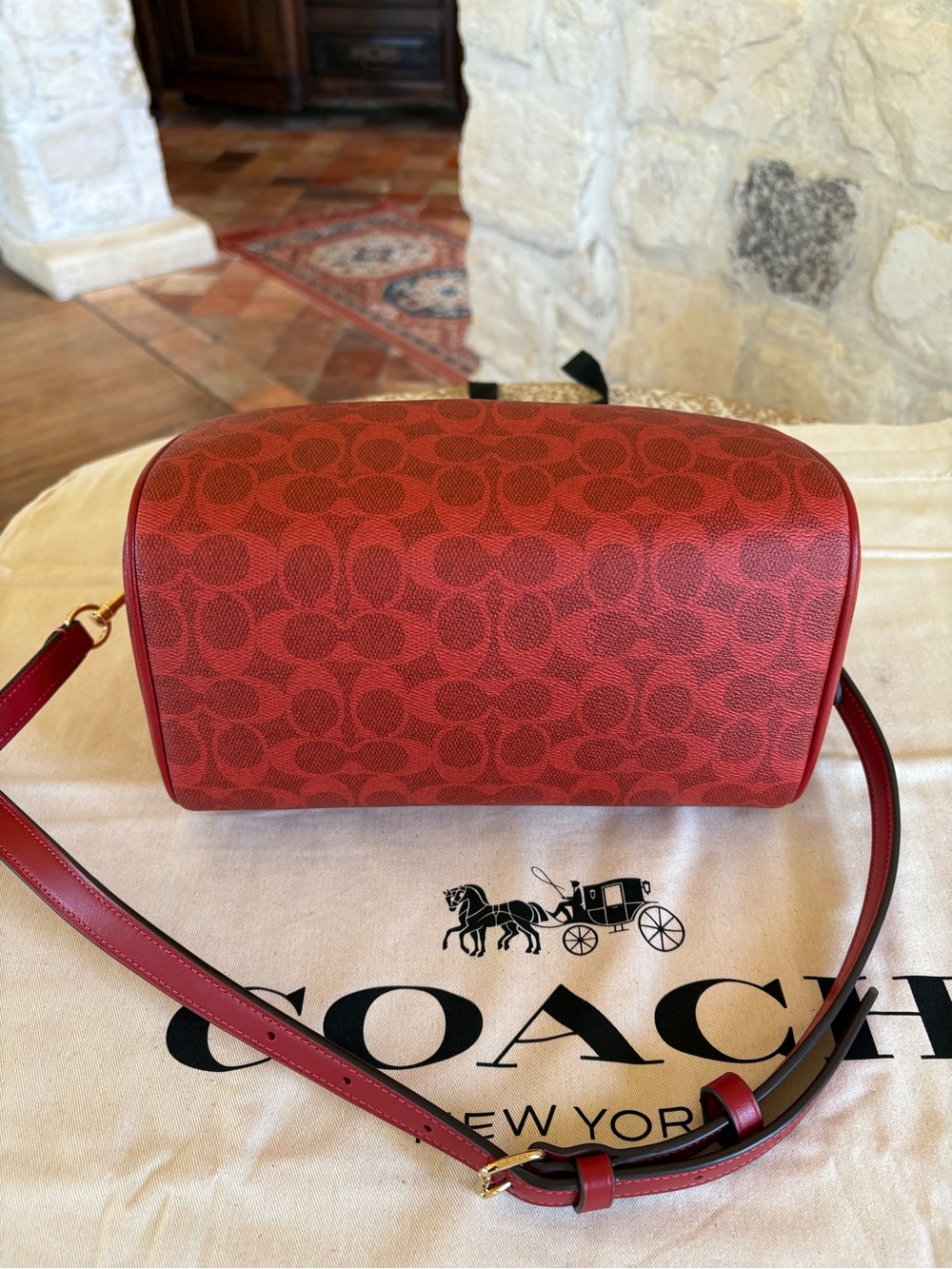 Coach Red Signature Satchel with Matching Wristlet and Charm - Picture 9 of 14
